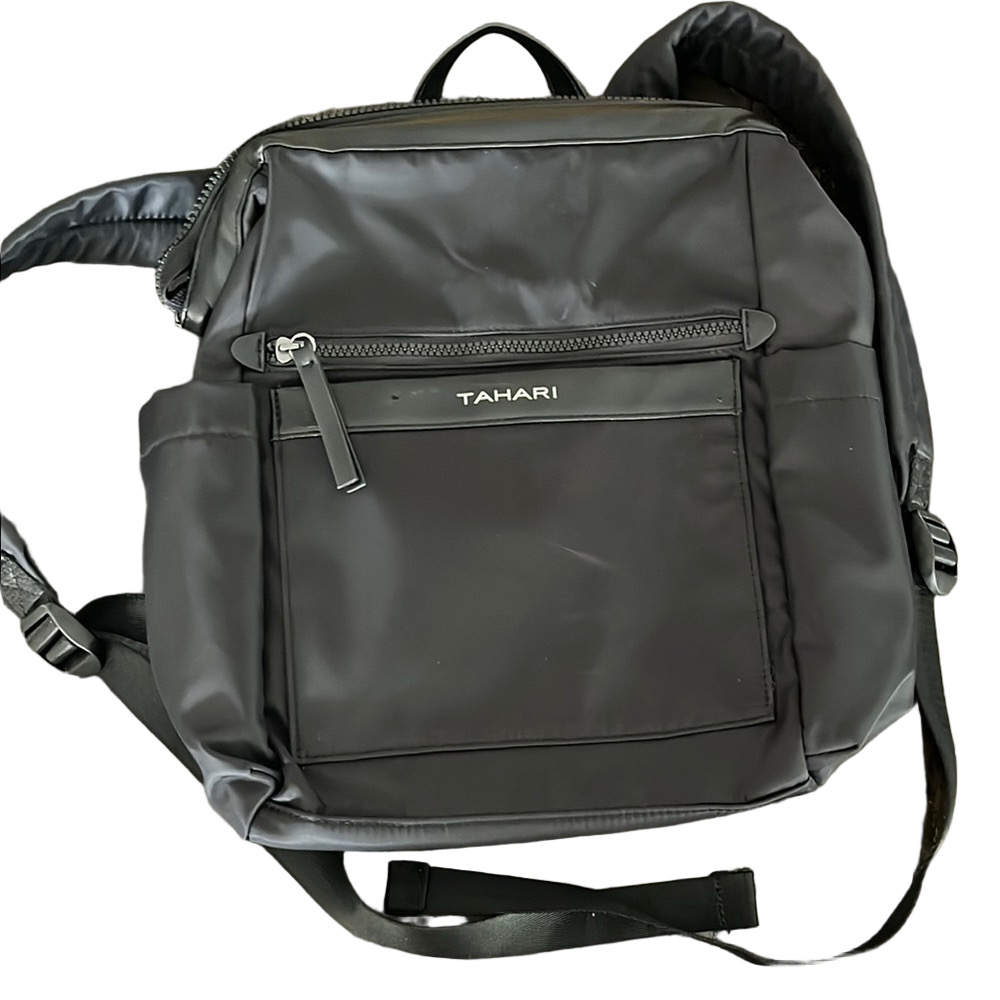 🏷️ Tahari Nylon with Leather Trim Black Backpack